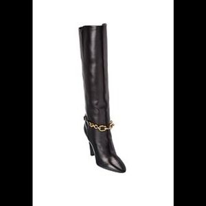 Saint Laurent Le Maillon 95 Leather Knee-High Boot.